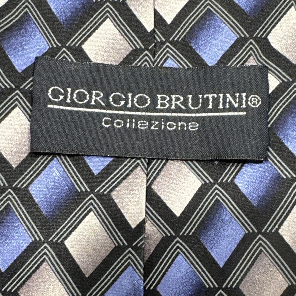 Giorgio Brutini Long Silk Tie Black Blue Gray Geometric Men Foulard Necktie 62x4 - Picture 5 of 6